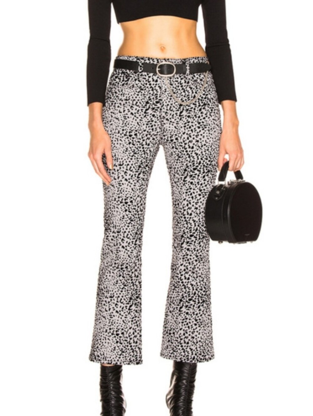 Rag & Bone Hana Cheetah Flare Crop Jeans Gray Women's Size 25 High Rise Party